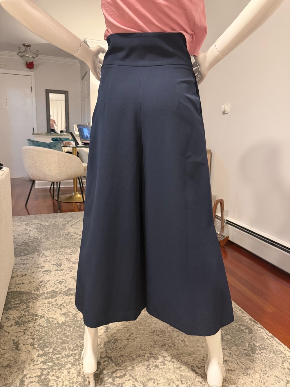 Milly Navy High-Waist Wide-Leg Cropped Pants